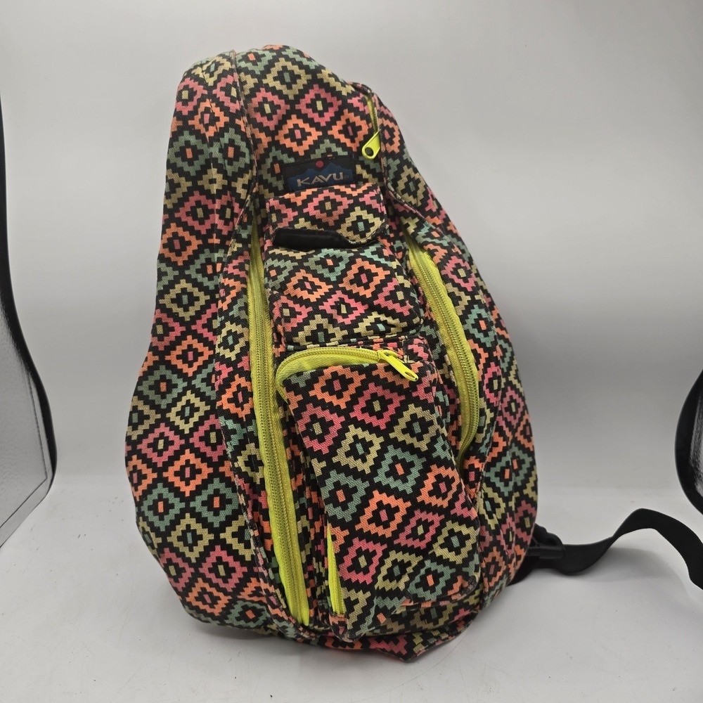 KAVU Rope Sling Bag Geometric Canvas‎ Crossbody Backpack Adjustable Strap